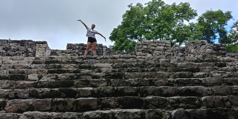Tamar on the Mayan steps