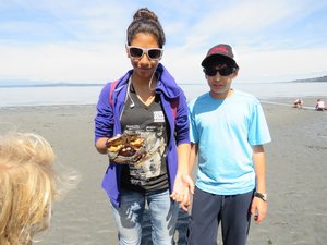 The kids with a crab