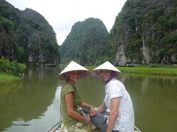 Tam Coc (wearing silly hats!)