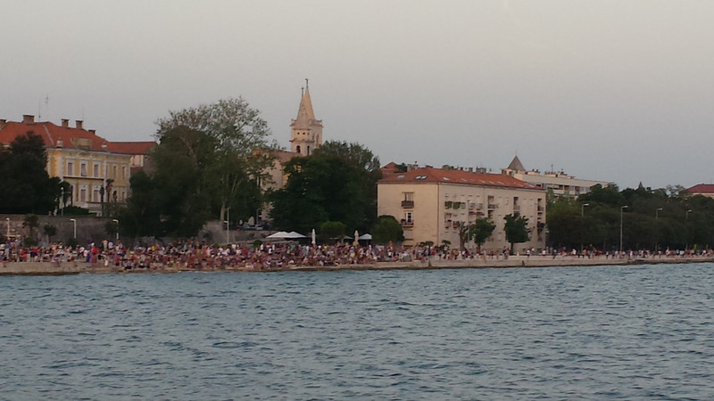 Crowds listening to the Sea Organ at Sunset