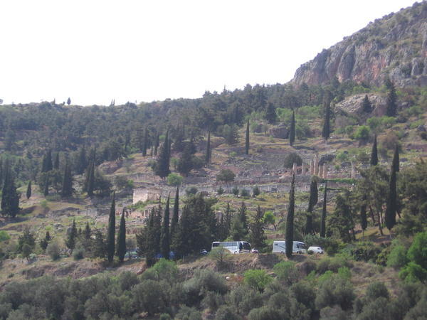 temple of apollo at delphi from afar