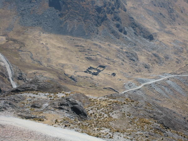 Looking down on a roadside Inca hotel