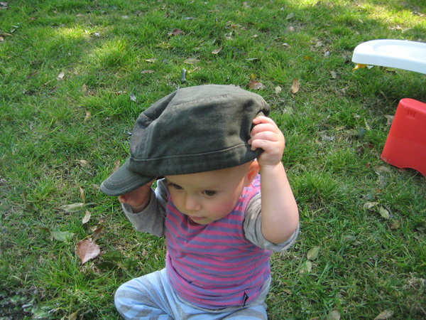Leila trying on my hat for size