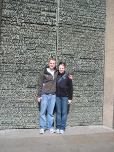 Kristen and Andrew infront of doors at the Sagrada Familia