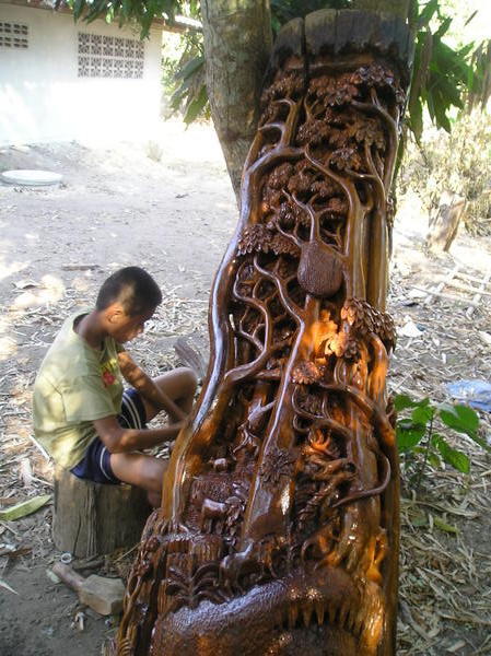 Wood carving in the Karen village