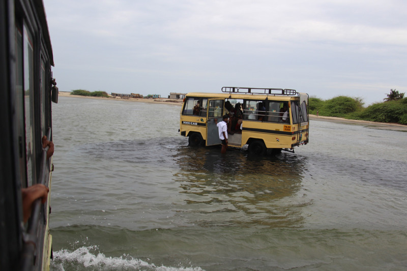 Bus sailing thru sea water Dhanuskodi