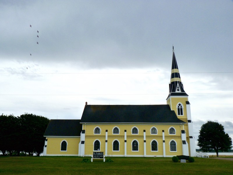 Snowbirds flying over church in west PEI
