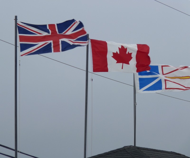Union Jack, Canafian flag and Newfoundland flag