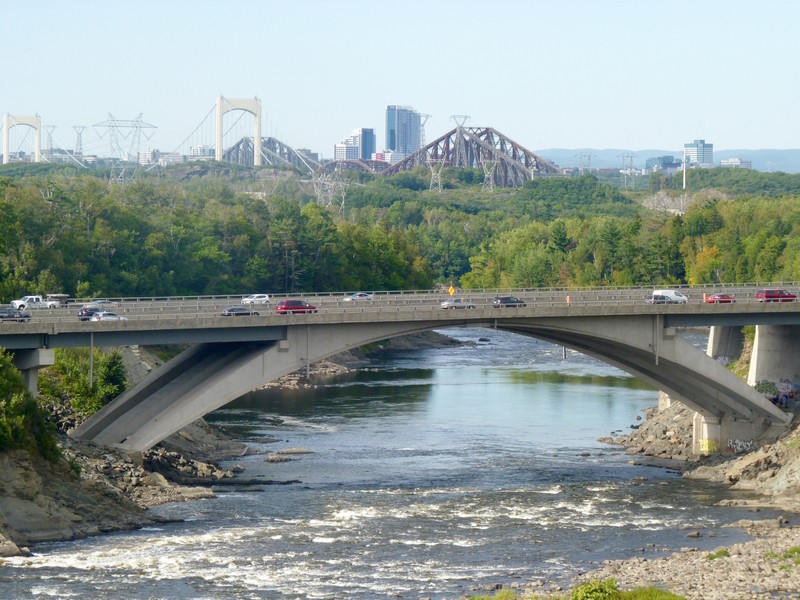 Pierre LaPorte Bridge and Quebec Bridge in distance