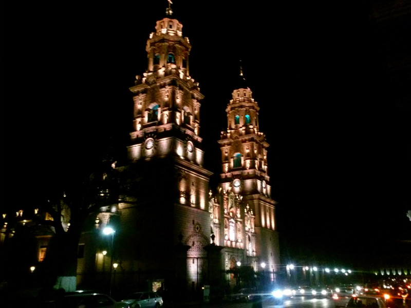 Morelia cathedral at night