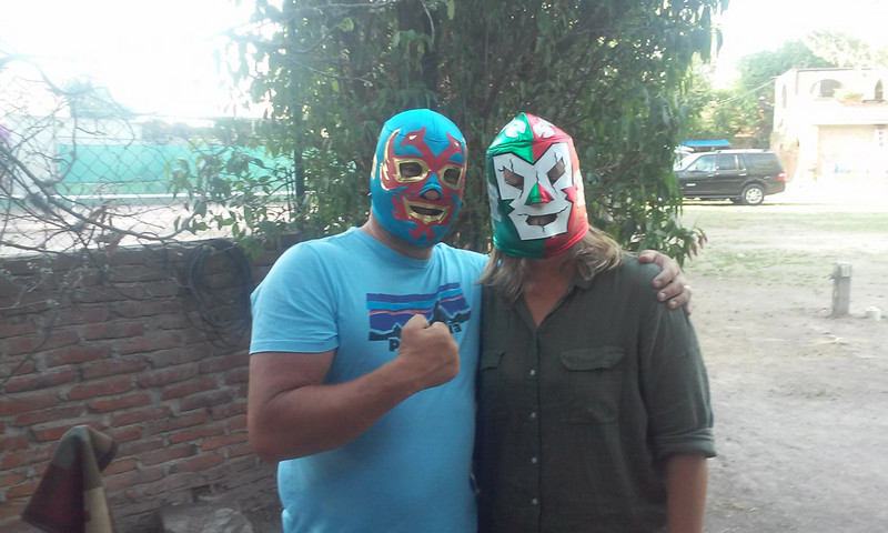 Jen and Gav with their lucha libre masks