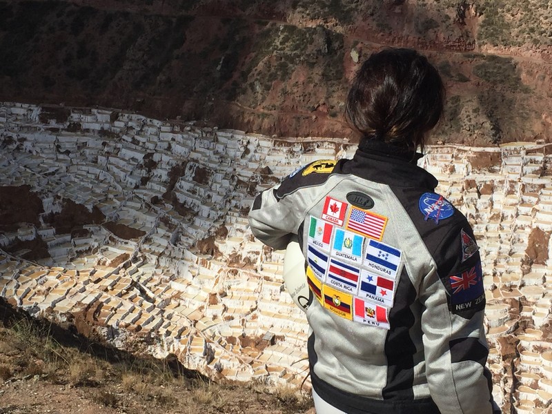 Salinas de Maras (and me showing off my now rather patched riding jacket)