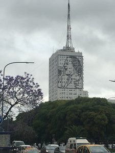 The image of Eva Peron on one side of the Social Development Ministry Building in Buenos Aires 