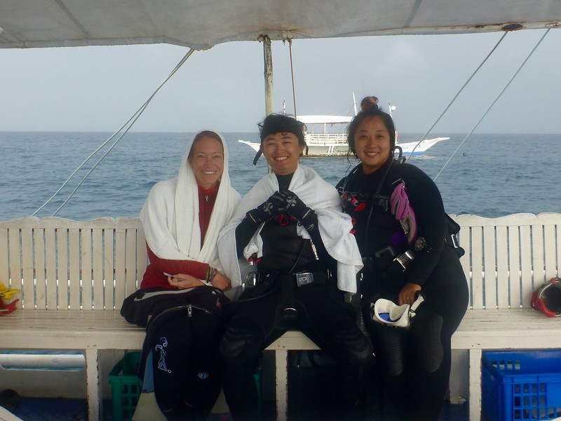 Staying warm with my dive buddies