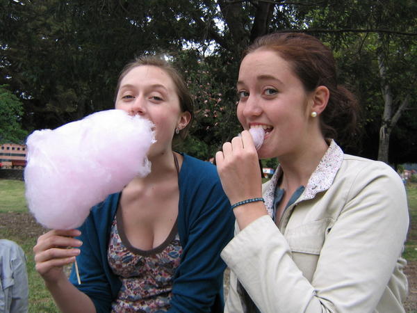 Enjoying candyfloss in the park