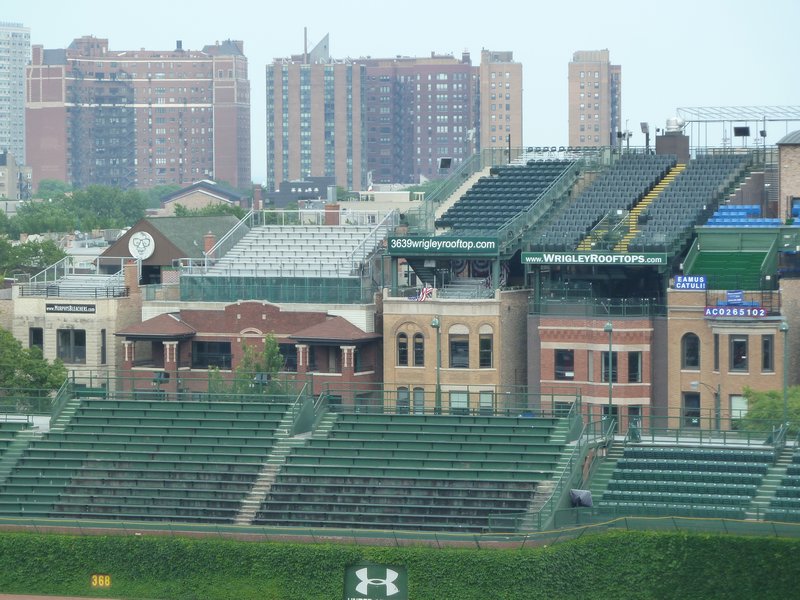 the bleachers and rooftop seats across street
