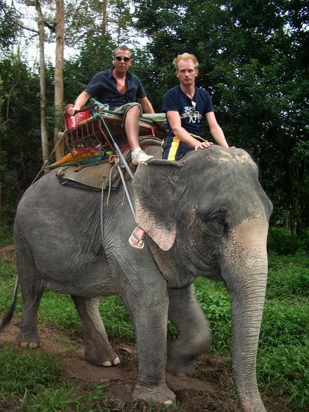 Carl and I Elephant treking through the jungle