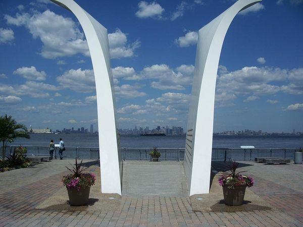 A 9/11 memorial looking back at the city from Staten Island 