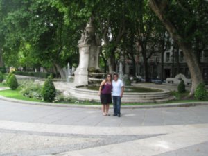 us at a fountain in Madrid