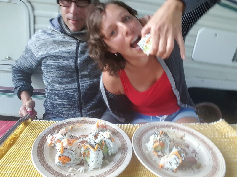 Eating Homemade Sushi at the Campsite
