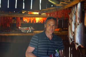 Martin in a First Nations Salmon Smoke Hut
