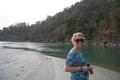 Clare on the banks of the Ganges, Rishikesh