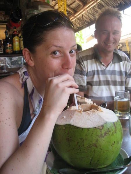Anna enjoying her coconuts