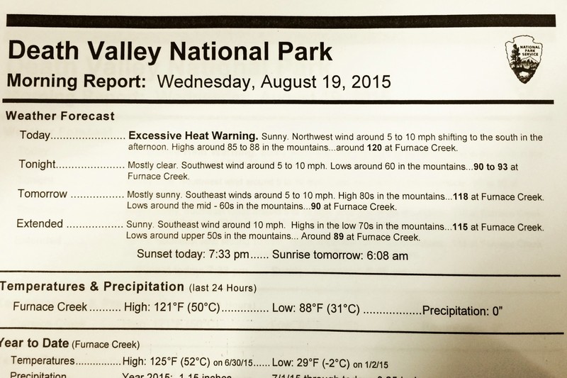Death Valley weather report