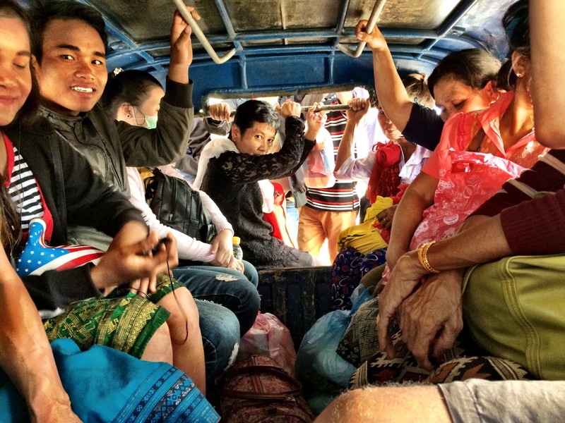 An interesting songthaew ride up to Kasi - at one point there were 23 of us crammed in here