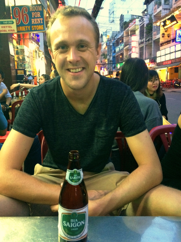 Enjoying a beer in Saigon