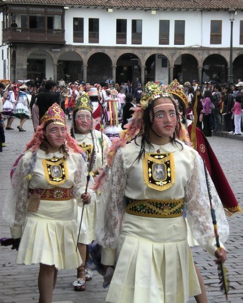 cuzco - children in ceremonial dancing masks