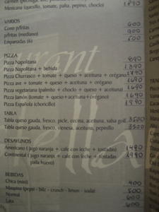 menu at my first chilean restaurant