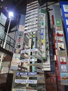 tower of street signs at the District 6 museum