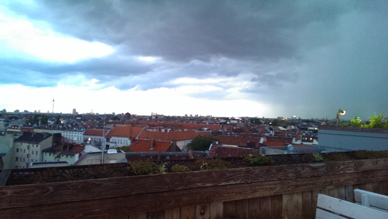 Berlin from a rooftop bar! A storm is rolling through!