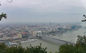 The beautiful Danube scenery from the sighseeing platform of the Gellert hill