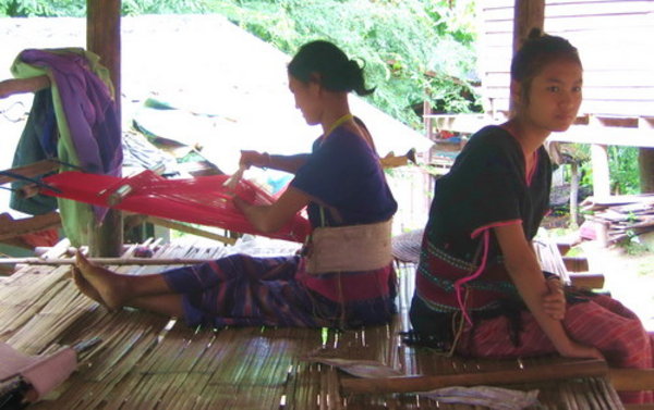 hill tribe village girls weaving