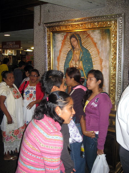 There was a constant queue of people to have their picture and touch this replica of the Lady of Guadalupe