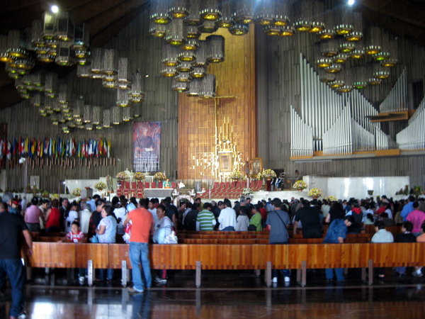 There is pretty much a crowded mass every hour in the New Basilica