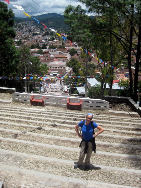 Climbing the steps to Templo de San Cristobal