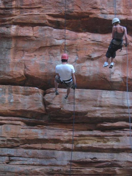 Abseiling.