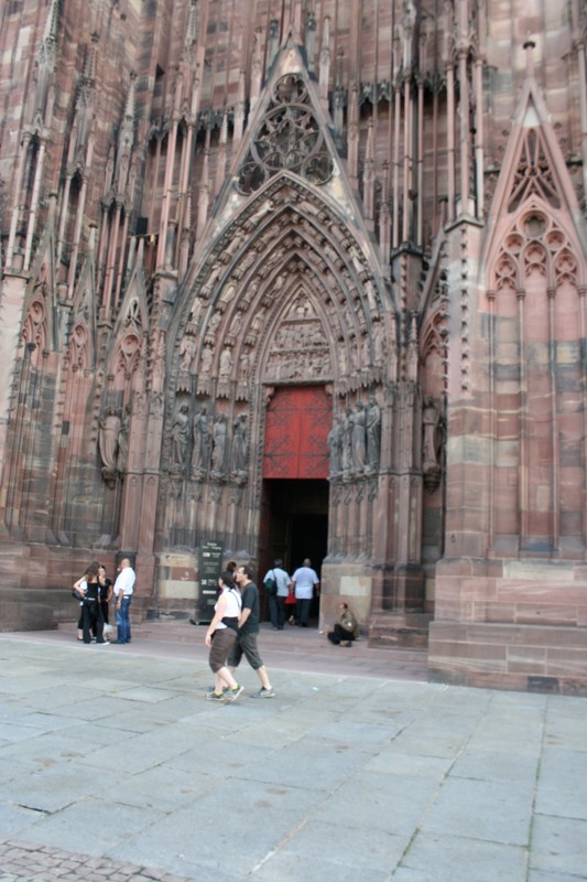 The above picture  shows the Cathedral Notre Dame of Strasbourg .   Its known for its Gothic structure . 