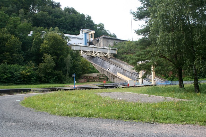 The  above picture shows an inclined boat coming down the rails . 