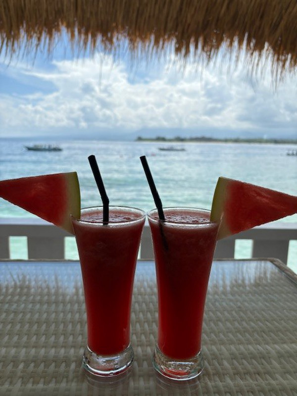 Welcome watermelon juice at our villa on Gili Air