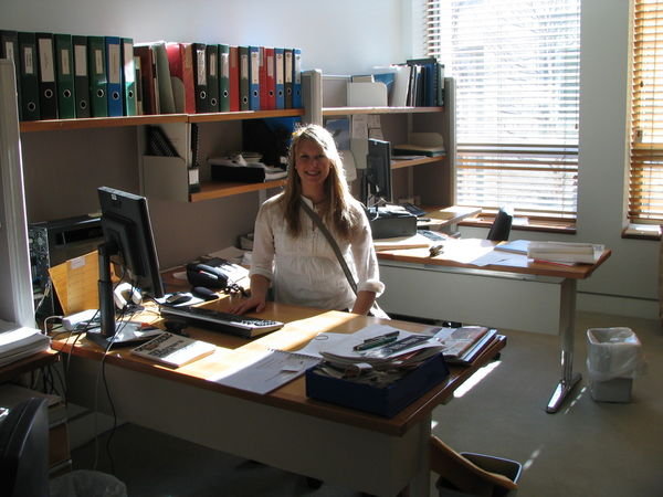 Sarah at her desk