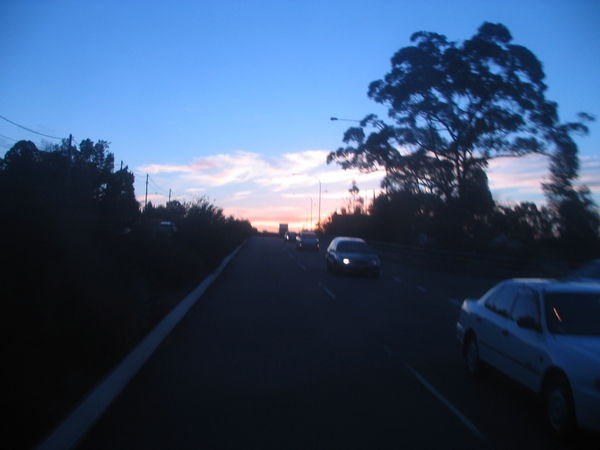 Sunset on the highway back to Sydney