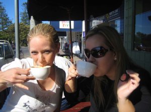 Danae and Dana enjoy some coffee