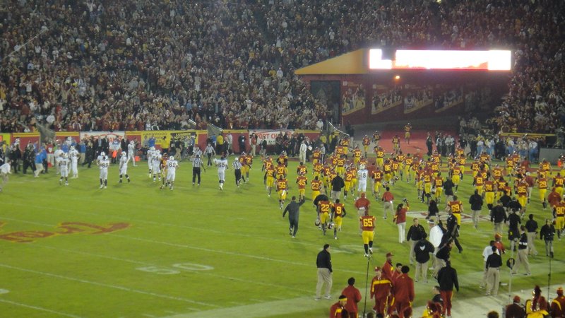 The players leave, meaning the halftime show begins
