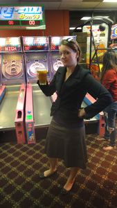 Having a beer at the arcade