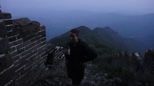 Drinking Great Wall wine on the Great Wall