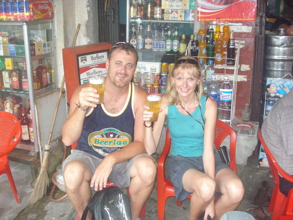 Drinking on the streets of Hanoi